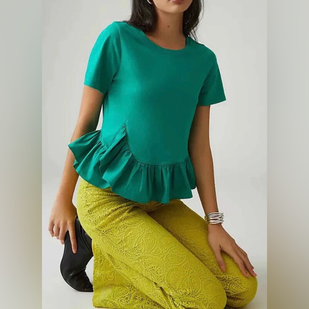 NWT Maeve Anthropologie Ruffle Hem Blouse Size: XXS